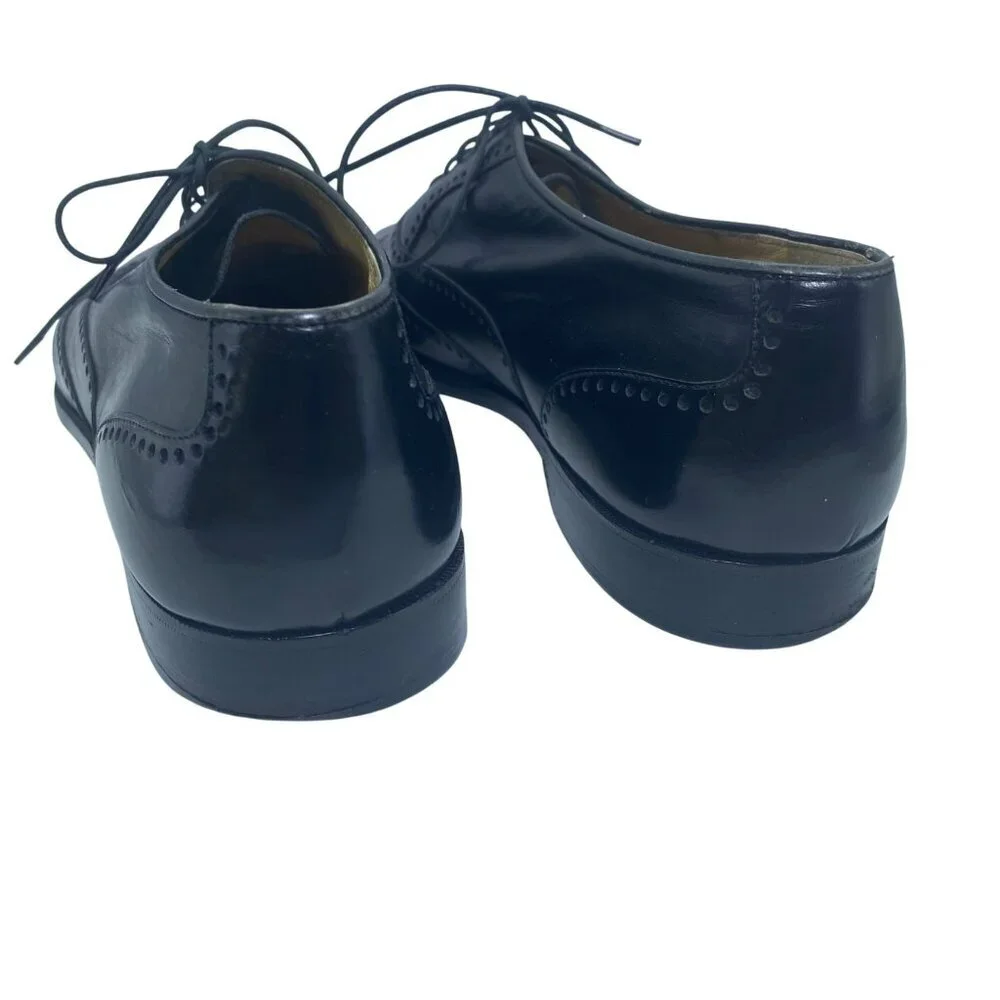 BrassBoot Dress Shoes Mens Size 7.5 Brogue Wingtip Black Oxfords Lace Up - Picture 5 of 8